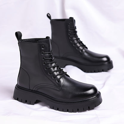 Men's Black Ankle Boots - Lace-Up, Round Toe, Thick Rubber Sole, Versatile Casual & Formal Wear, Everyday Footwear, Laceup Boot, Durable Construction