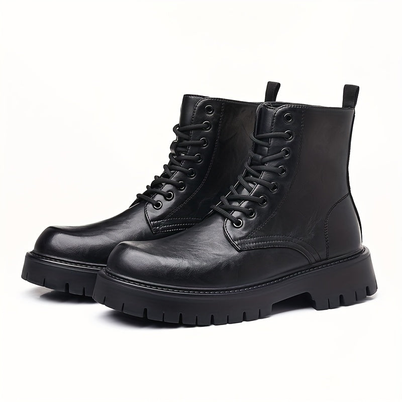 Men's Genuine Motorcycle Boots - Stylish Brown Lace-Up Ankle Boots with Rugged Rubber Sole for Hiking, Camping & Outdoor Adventures, Hiking Boots