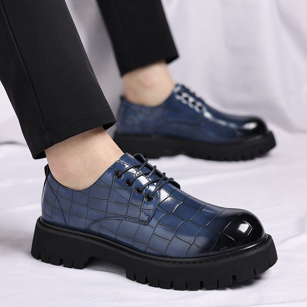 Men'S Glossy Green Derby Shoes - Low-Top Lace-Up Dress Shoes with Thick Rubber Sole, Synthetic Cover Upper & Cushioned Insole - Formal & Business Casual Shoes for Office, Parties - Easy-clean Elegant Footwear, Office Footwear