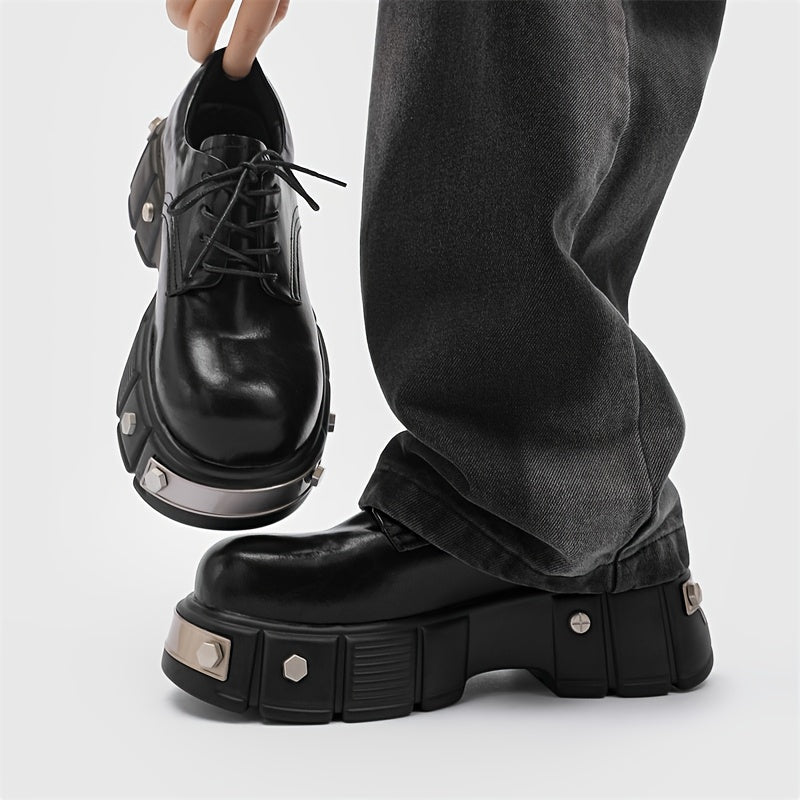 Men's Solid Color High Top Platform Derby Boots, Comfy Non Slip Durable Rubber Sole Microfiber Upper Dress Shoes, Men's Daily Footwear