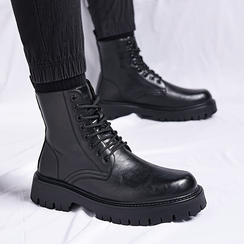 Men's Genuine Motorcycle Boots - Stylish Brown Lace-Up Ankle Boots with Rugged Rubber Sole for Hiking, Camping & Outdoor Adventures, Hiking Boots