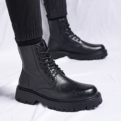 Men's Genuine Motorcycle Boots - Stylish Brown Lace-Up Ankle Boots with Rugged Rubber Sole for Hiking, Camping & Outdoor Adventures, Hiking Boots