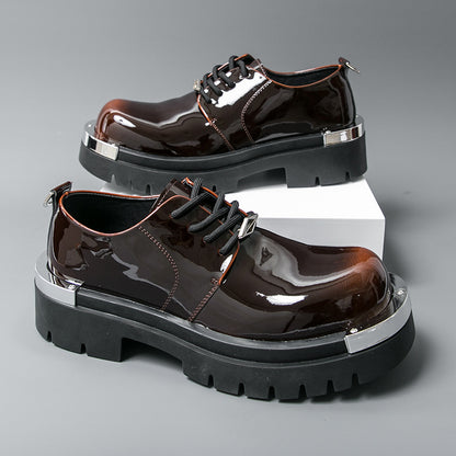 Men'S Glossy Black Faux Loafers - Retro Low-Top Lace-Up Dress Shoes with Thick Rubber Sole, Non-Slip, Comfortable for Business and Office Wear, Office Shoes | Retro Style Shoes | Durable Rubber Sole