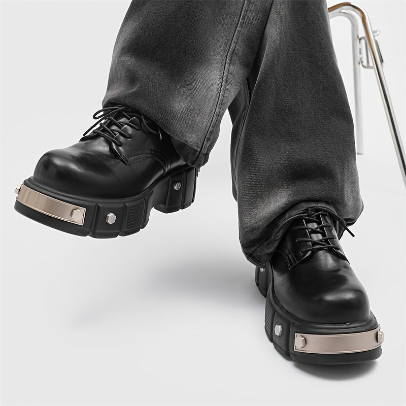 Men's Solid Color High Top Platform Derby Boots, Comfy Non Slip Durable Rubber Sole Microfiber Upper Dress Shoes, Men's Daily Footwear