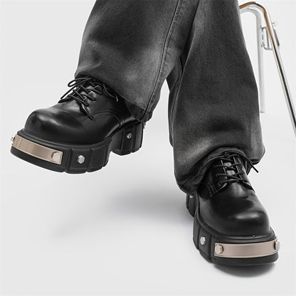 Men's Solid Color High Top Platform Derby Boots, Comfy Non Slip Durable Rubber Sole Microfiber Upper Dress Shoes, Men's Daily Footwear