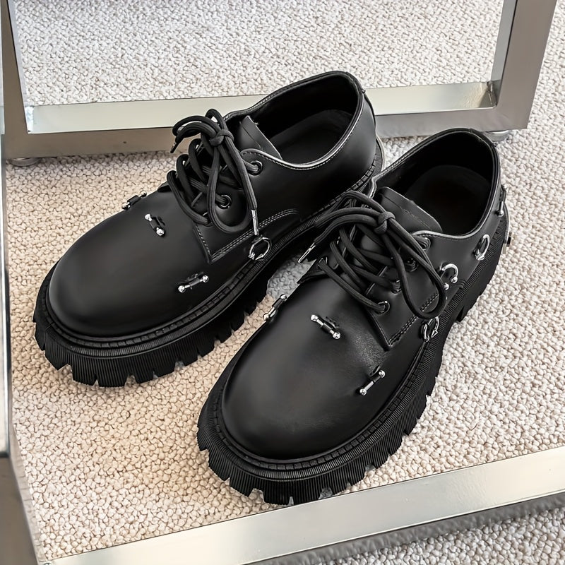 Men's Retro Casual Shoes with Thick Sole Height Increase, Lace-Up, Round Toe, Synthetic Faux Upper, PVC Sole, Breathable Fabric Lining, Comfortable Insole