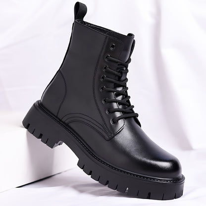 Men's Black Ankle Boots - Lace-Up, Round Toe, Thick Rubber Sole, Versatile Casual & Formal Wear, Everyday Footwear, Laceup Boot, Durable Construction