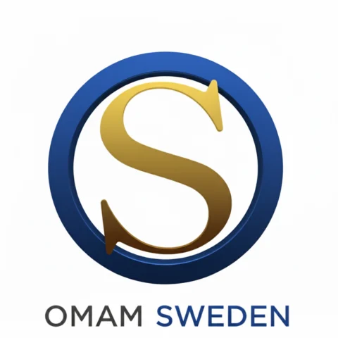 OMAM Sveriges logotyp i blått och guld